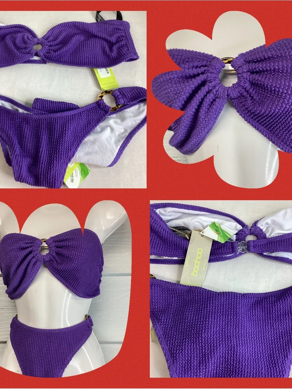 Primark Purple Bandeau Ring Textured Bikini Set